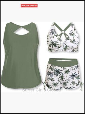 Plus Size Tankini Swimsuits Tummy Control 3 Piece Bathing Suits with Boy Shorts